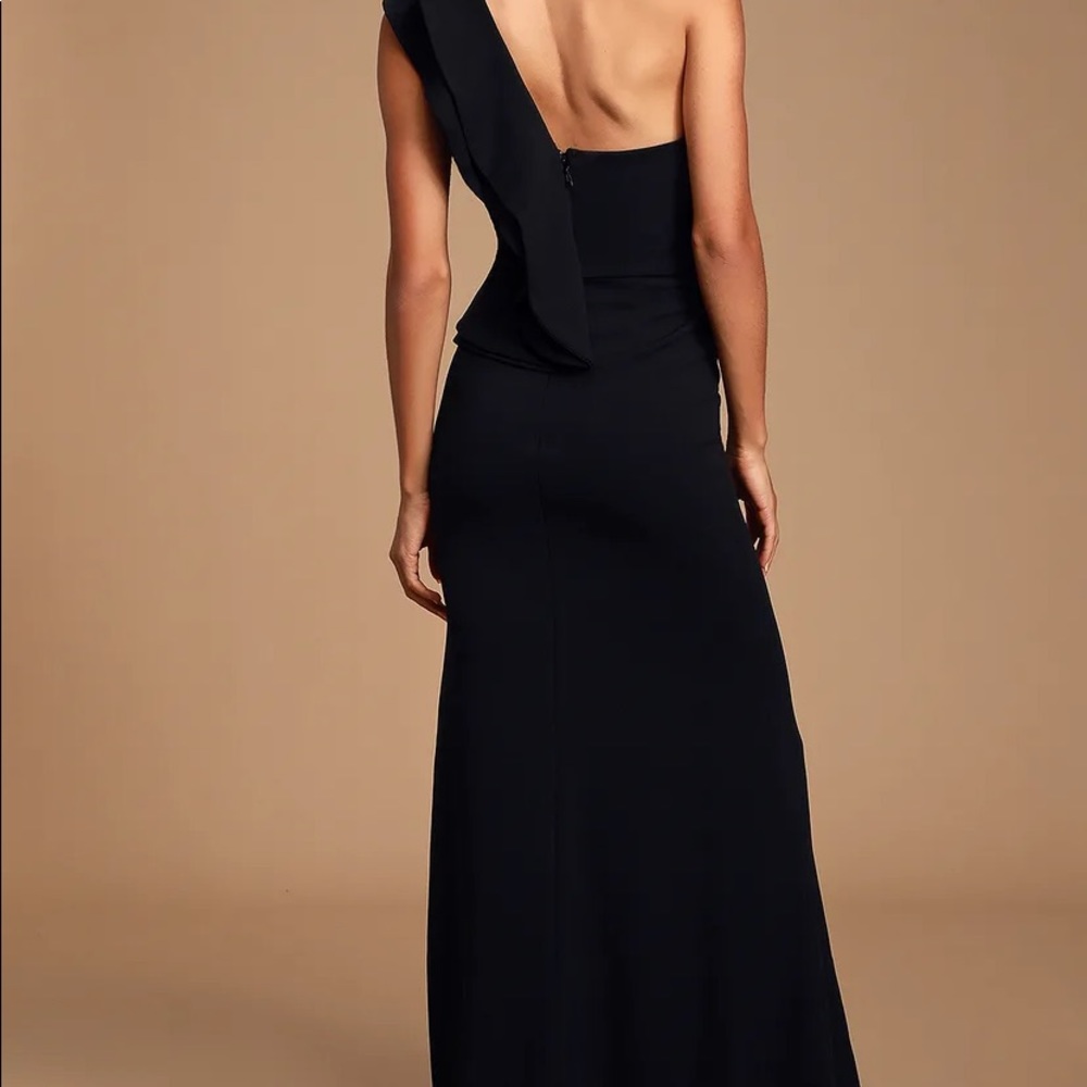 Kiss Me Again Black Ruffled One-Shoulder Maxi